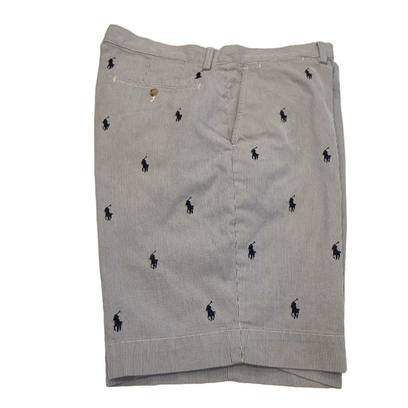 Polo Ralph Lauren Mens Shorts Sz 35 Blue Chino Pony All Over Print - Picture 1 of 13